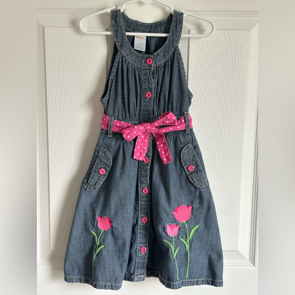 Gymboree Toddler Girl Sleeveless Dress 100% COTTON Size 5 Blue Flowers Dress